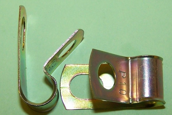 P'-Clip in zinc plated steel, 9.6mm x 8.5mm hole dia. General application.