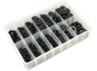 Box of Assorted Blanking and Wiring Grommets in black rubber.  230 pieces