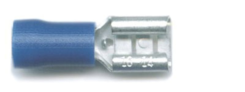 Push-on females 6.3mm, for cable size 1.5mm-2.5mm, in blue