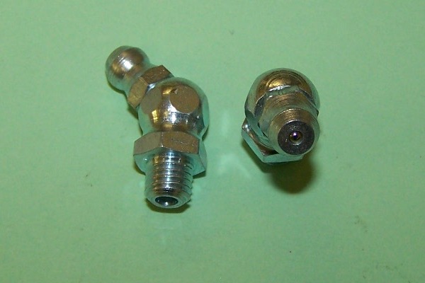 Grease Nipple, 1/4 unf, 45 deg. General application.